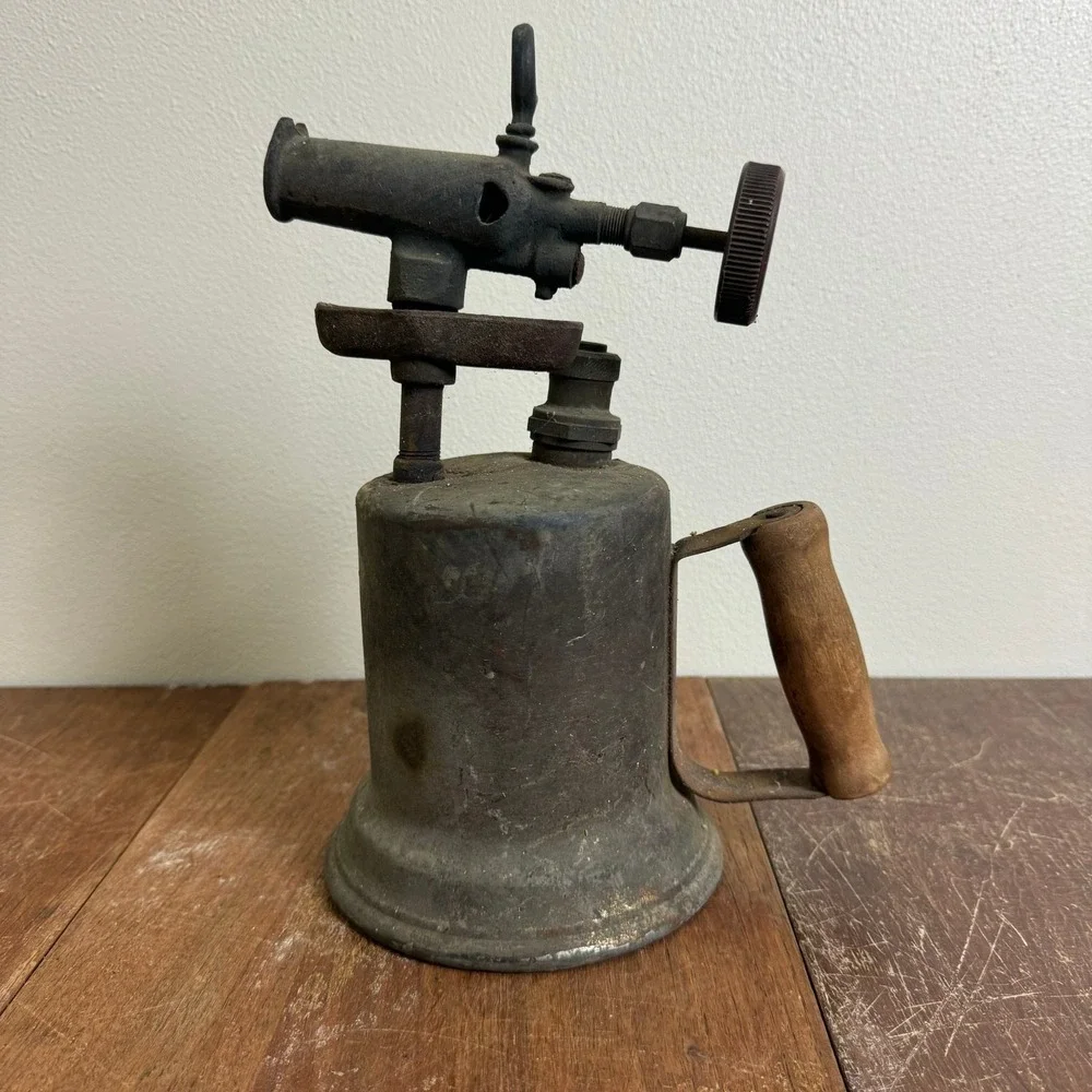1940s Otto Bernz brass blowtorch wood handle Rochester NY Rusty Man Cave Decor
